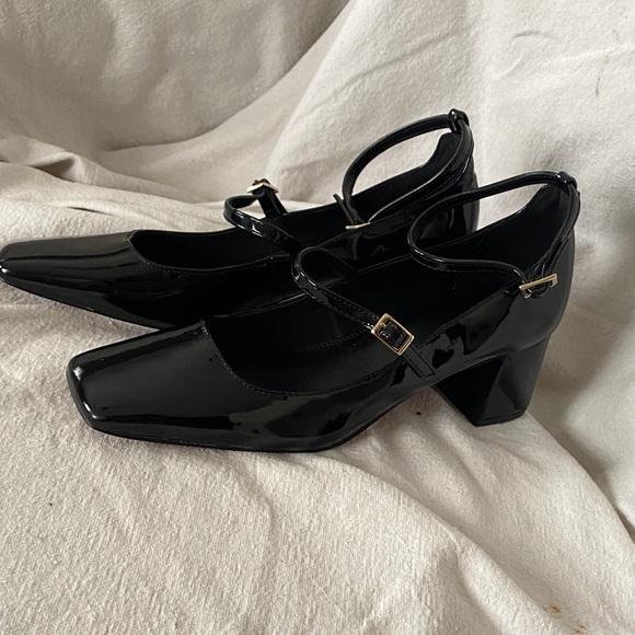 ASOS Patent Leather Mary Jane Heels Black Strappy Block Heel 9 NWOT - Picture 2 of 11